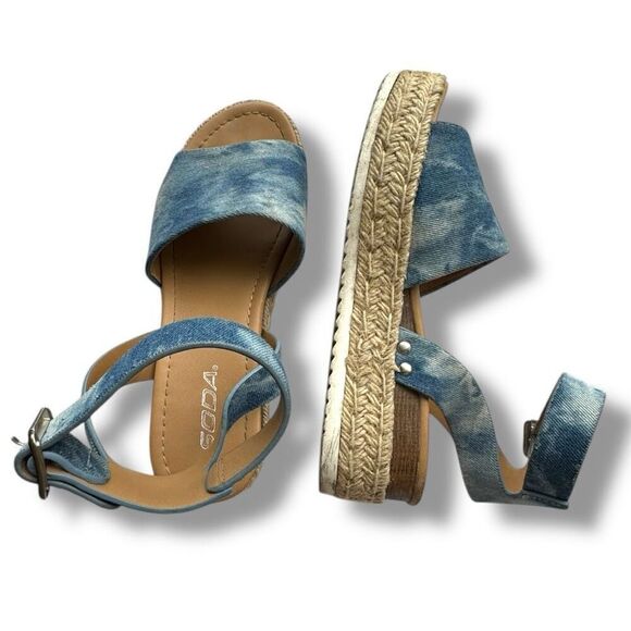 Soda Women's Blue Denim Espadrille Platform Sandals Size 8 - Picture 1 of 8
